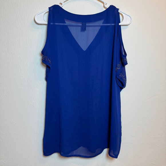 INC International Concepts Blue Cold Shoulder Beaded Blouse Top‎ Size 8 - Picture 5 of 5